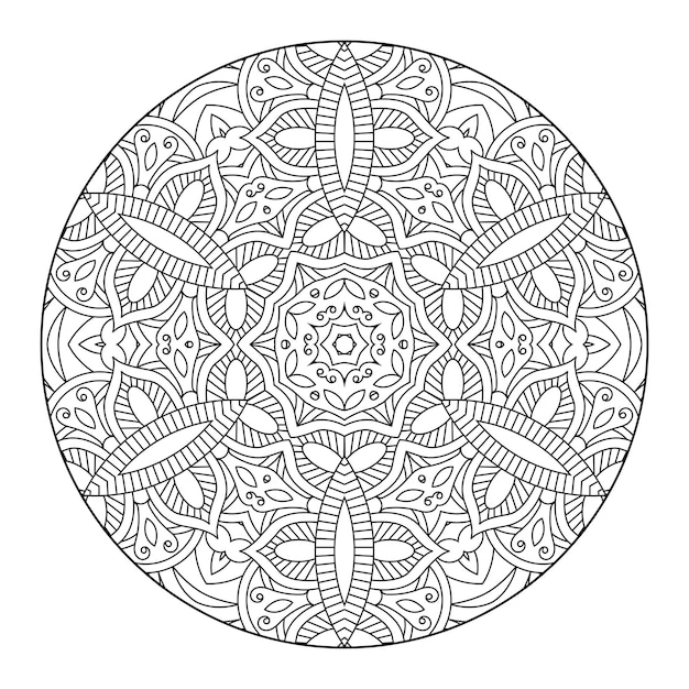 Mandala di contorno per libro da colorare, modello di terapia antistress, ornamento rotondo decorativo