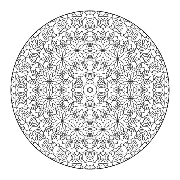 Mandala di contorno per libro da colorare, modello di terapia antistress, ornamento rotondo decorativo