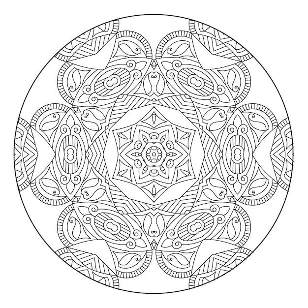 Mandala di contorno per libro da colorare, modello di terapia antistress, ornamento rotondo decorativo.