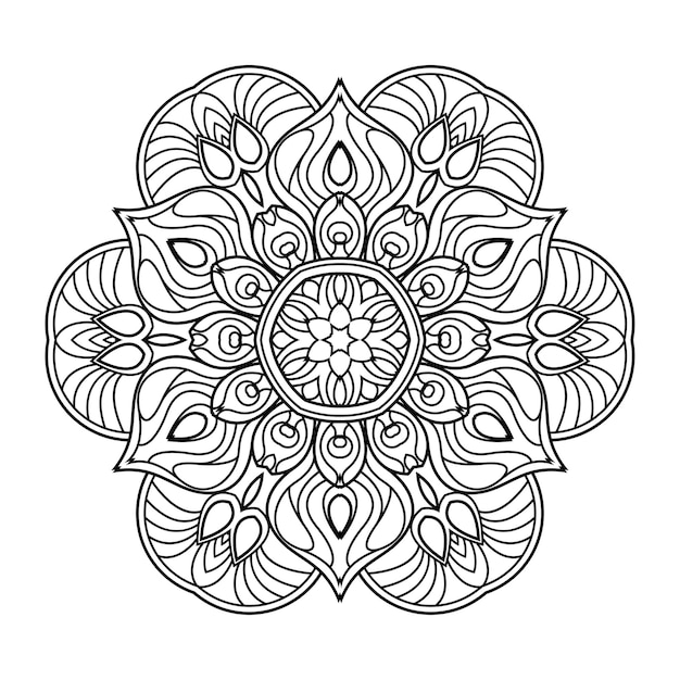 Vector outline mandala for coloring book, anti-stress therapy pattern, decorative round ornament