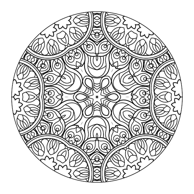 Outline mandala for coloring book, anti-stress therapy pattern, decorative round ornament