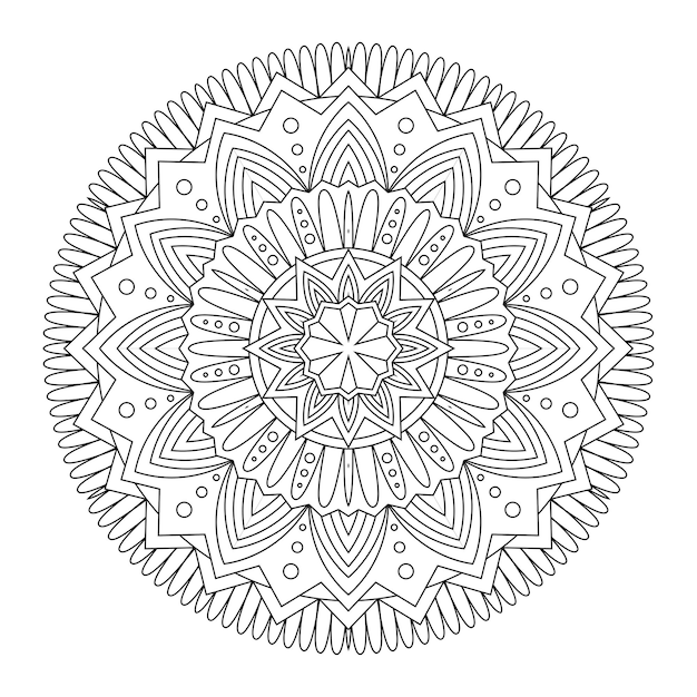 Mandala di contorno per libro da colorare, modello di terapia antistress, ornamento rotondo decorativo