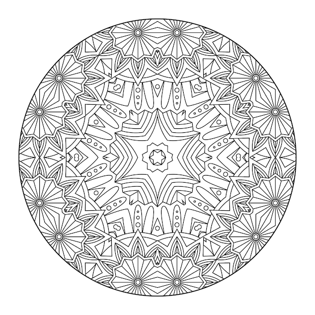 Outline mandala for coloring book, anti-stress therapy pattern, decorative round ornament