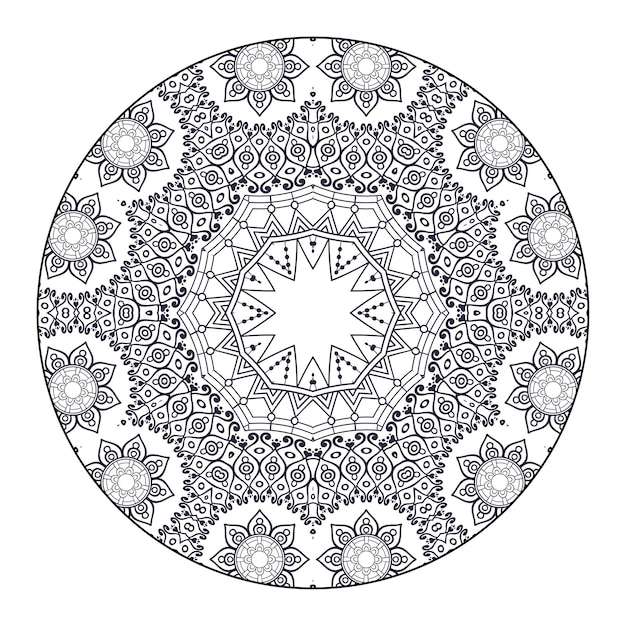 Mandala di contorno per libro da colorare, modello di terapia antistress, ornamento rotondo decorativo