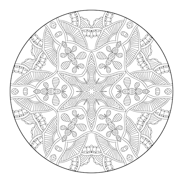 Outline mandala for coloring book, anti-stress therapy pattern, decorative round ornament