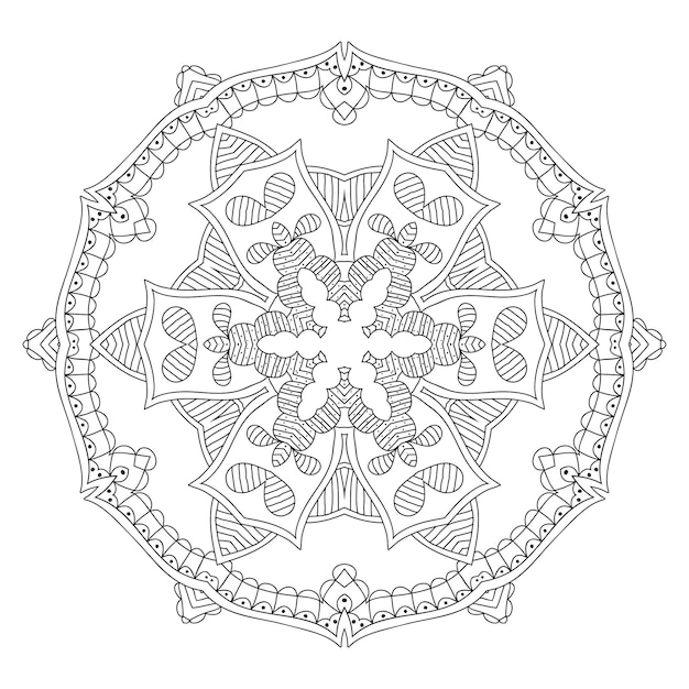 Mandala di contorno per libro da colorare, modello di terapia antistress, ornamento rotondo decorativo