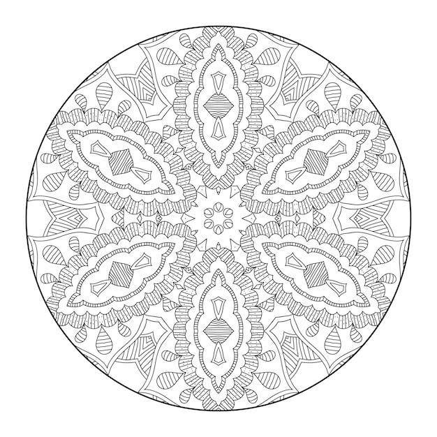 Mandala di contorno per libro da colorare, modello di terapia antistress, ornamento rotondo decorativo