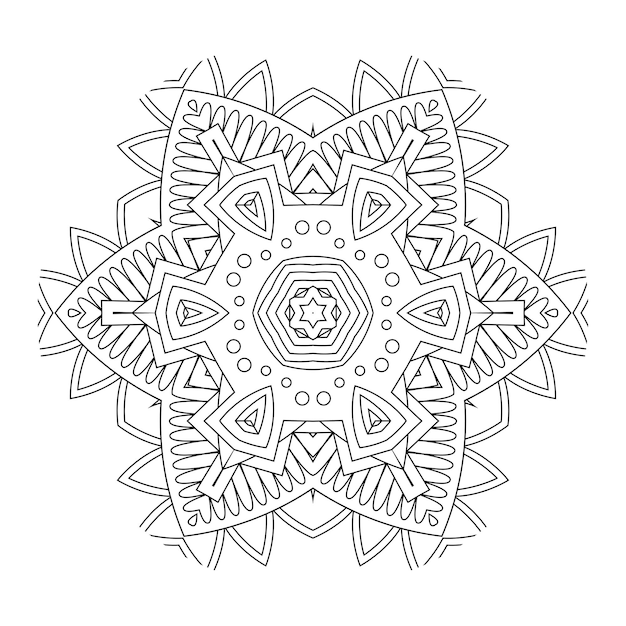 Outline mandala for coloring book, anti-stress therapy pattern, decorative round ornament.