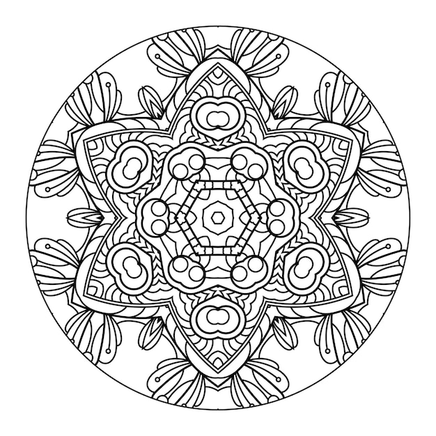 Mandala di contorno per libro da colorare, modello di terapia antistress, ornamento rotondo decorativo