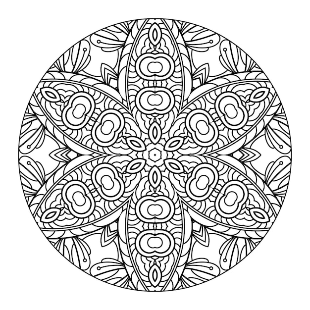 Outline mandala for coloring book, anti-stress therapy pattern, decorative round ornament