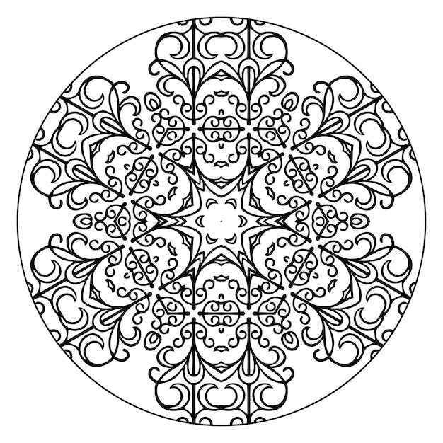 Outline mandala for coloring book, anti-stress therapy pattern, decorative round ornament