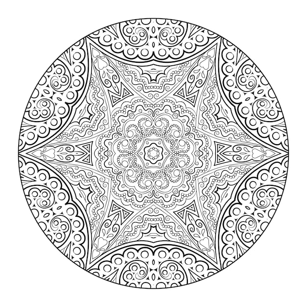 Outline mandala for coloring book, anti-stress therapy pattern, decorative round ornament