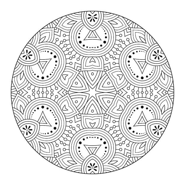 塗り絵の概要マンダラ。装飾的な丸い飾り。抗ストレス治療パターン