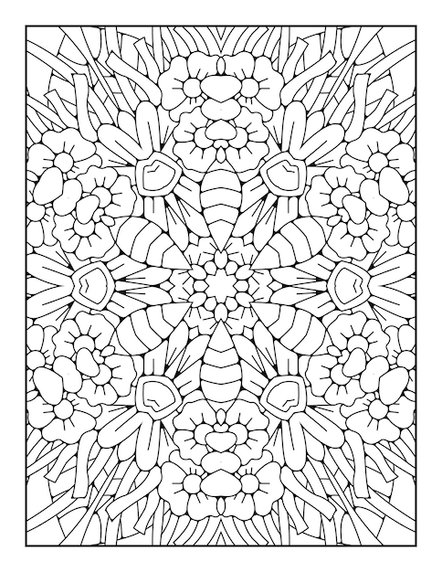 Outline mandala coloring page for coloring book and adult coloring page with black white line art