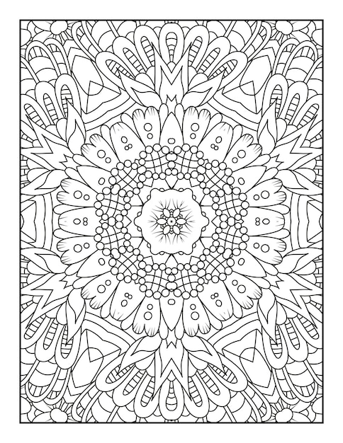 Outline mandala coloring page for coloring book and adult coloring page with black white line art