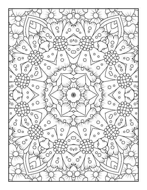 Outline mandala coloring page for coloring book and adult coloring page with black white line art