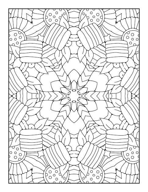Outline mandala coloring page for coloring book and adult coloring page with black white line art