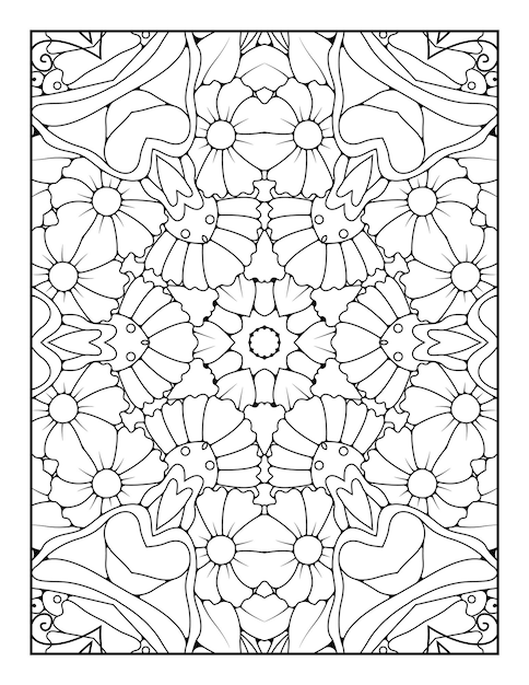 Pagina da colorare di contorno mandala per libro da colorare e pagina da colorare per adulti con linea bianca nera art