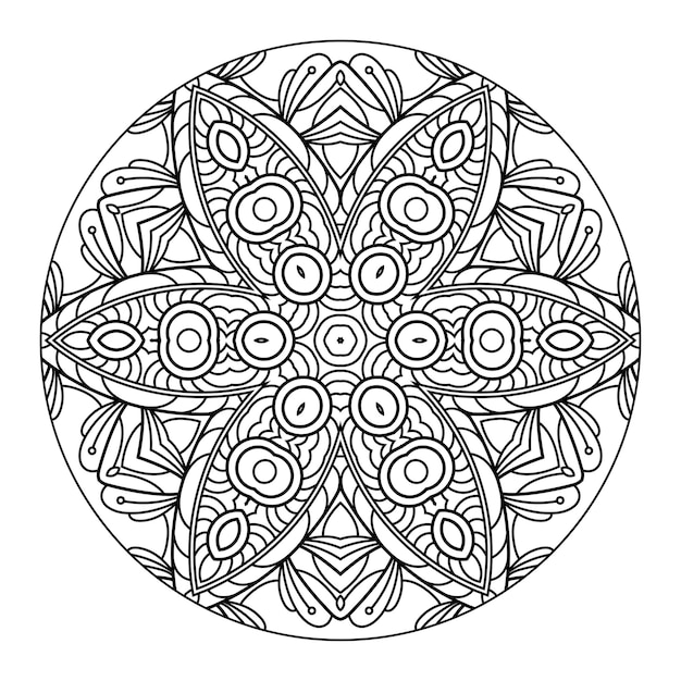 Контур мандалы для раскраски, рисунок антистрессовой терапии, декоративный круглый орнамент