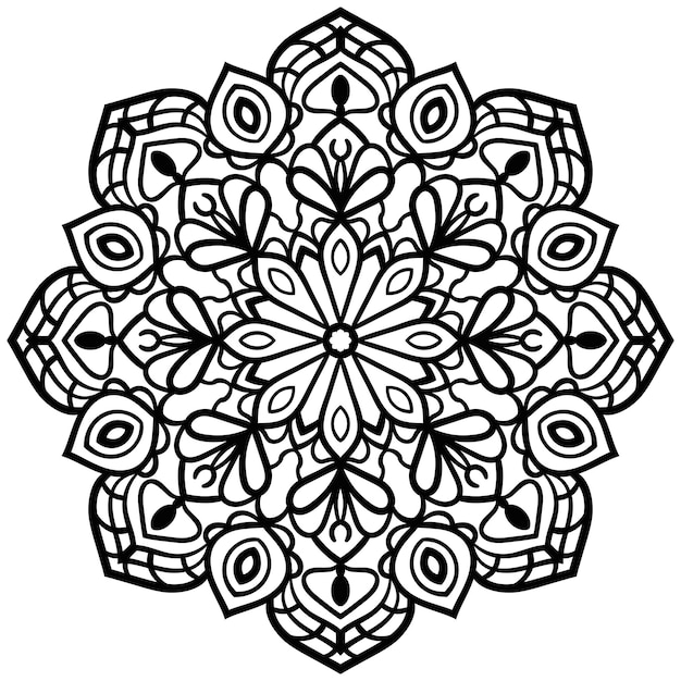 Contorno mandala. fiore rotondo ornamentale di doodle isolato su priorità bassa bianca. cerchio geometrico