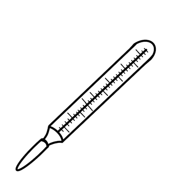 Outline of a medical thermometer on a white isolated background. Vector Doodle illustrations.