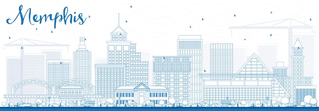 Profilo dello skyline di memphis con edifici blu. illustrazione di vettore. viaggi d'affari e concetto di turismo con architettura storica. immagine per presentazione banner cartellone e sito web.