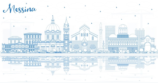 Outline Messina Sicily Italy City Skyline with Blue Buildings and Reflections. Vector Illustration. Business Travel and Concept with Modern Architecture. Messina Cityscape with Landmarks.