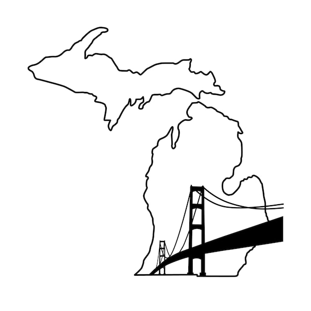 Schema della mappa del michigan con ponte silhouette di uno stato americano