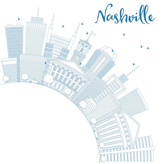 Outline nashville skyline with blue buildings and copy space. vector illustration. business travel and tourism concept with modern architecture. image for presentation banner placard and web site.