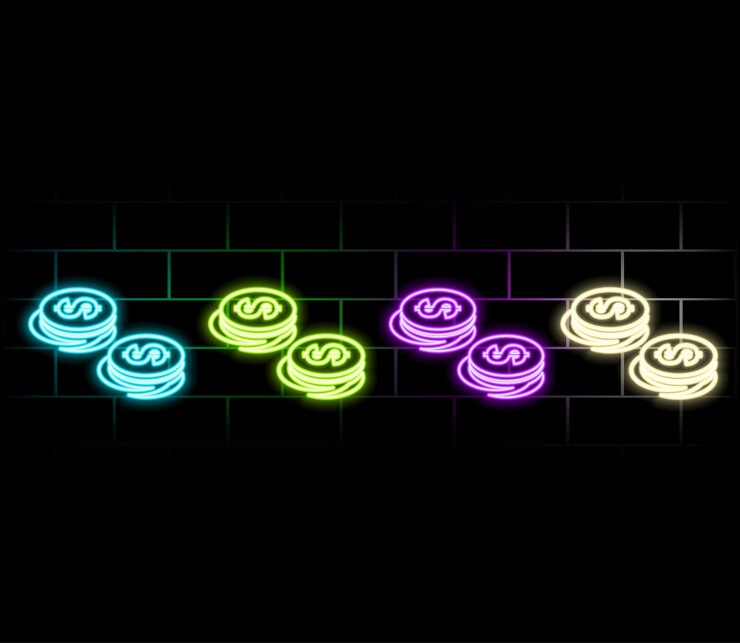 Vector outline neon dollar token icon glowing neon token frame with dollar sign golden usdt coin pictogram