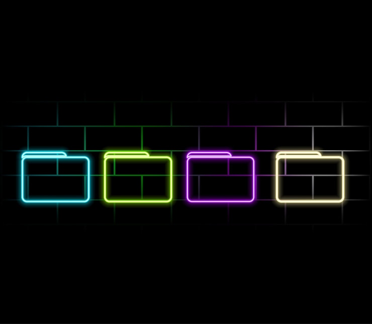 Vector outline neon file folder icon glowing neon folder frame with document sign business report folder document storage contract and certificate directory agreement sheet vector icon set3