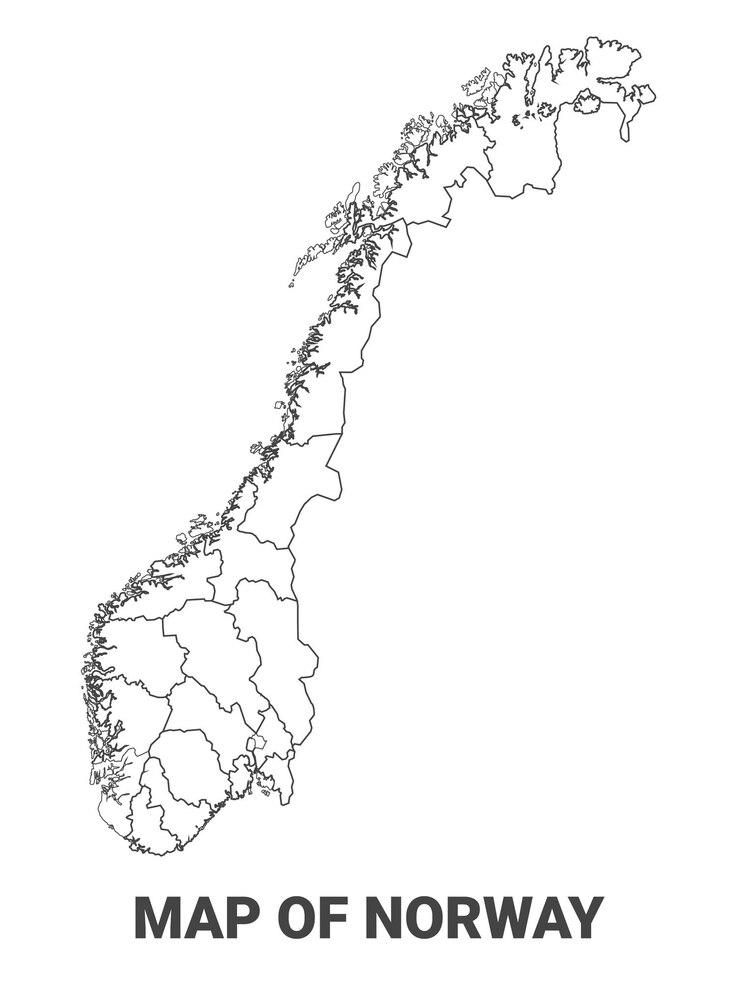 Vector outline norway map with borders of region vector illustration