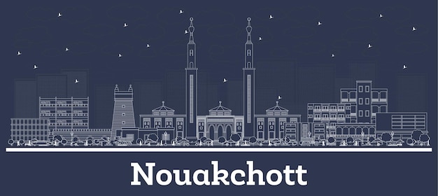 Outline Nouakchott Mauritania City Skyline with White Buildings