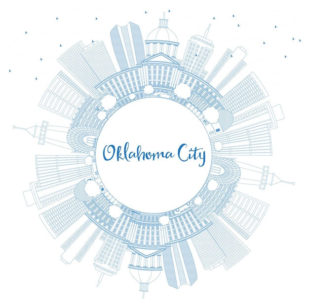 Profilo dello skyline di oklahoma city con edifici blu e spazio di copia. illustrazione di vettore. viaggi d'affari e concetto di turismo con architettura moderna. paesaggio urbano di oklahoma city con punti di riferimento.