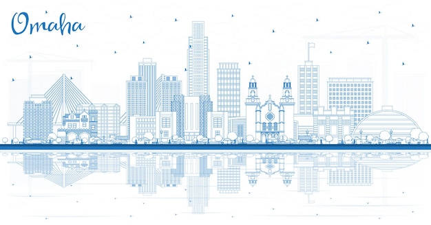 Profilo dello skyline della città di omaha nebraska con edifici blu e riflessi. illustrazione di vettore. viaggi d'affari e concetto di turismo con architettura storica. paesaggio urbano di omaha usa con punti di riferimento.