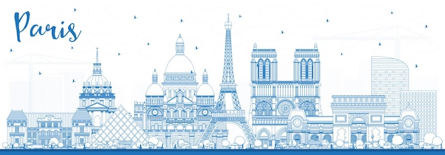 Vettore orizzonte di contorno parigi francia città con edifici blu. illustrazione di vettore. viaggi d'affari e concetto con architettura storica. paesaggio urbano di parigi con punti di riferimento