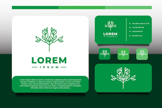 Outline plant logo design template with business card design