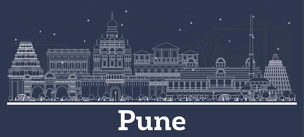 Outline Pune India City Skyline with White Buildings. Illustration