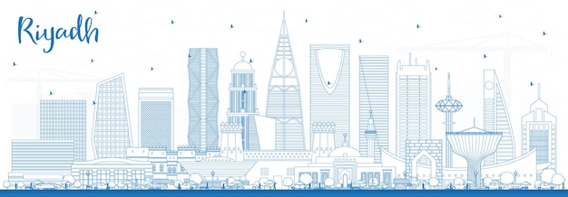 Profilo dello skyline della città di riyadh arabia saudita con edifici blu. illustrazione