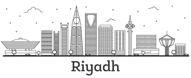 Vettore profilo dello skyline della città di riyadh arabia saudita con edifici moderni isolati su white