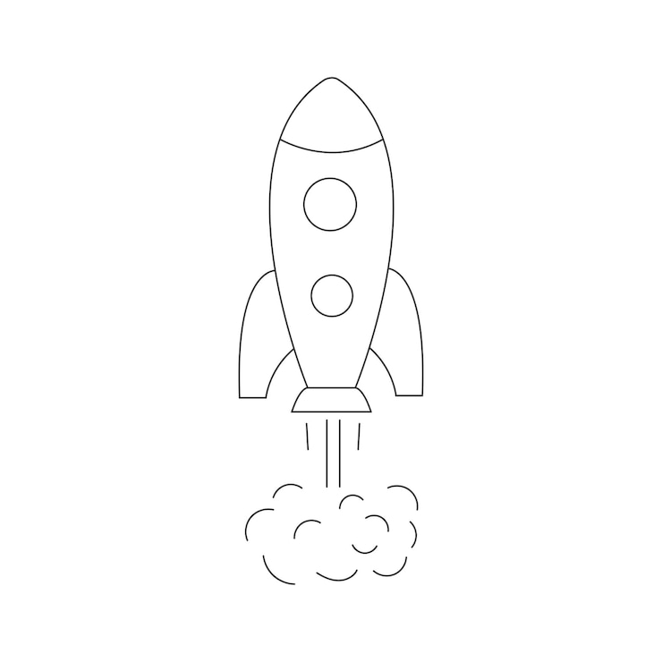 Outline rocket icon isolated on white background Vector illustration