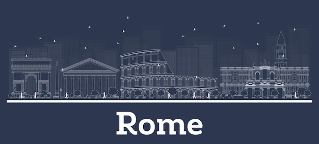 Vettore delineare lo skyline della città di roma italia con edifici bianchi. illustrazione di vettore. viaggi d'affari e concetto con architettura moderna. paesaggio urbano di roma con punti di riferimento