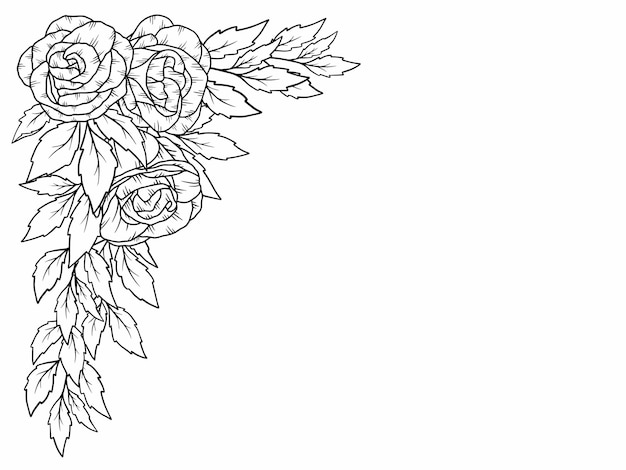 Outline Rose Flower Bouquet Illustration