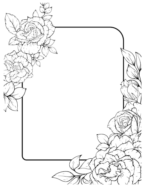 Vector outline rose flower frame border decoration