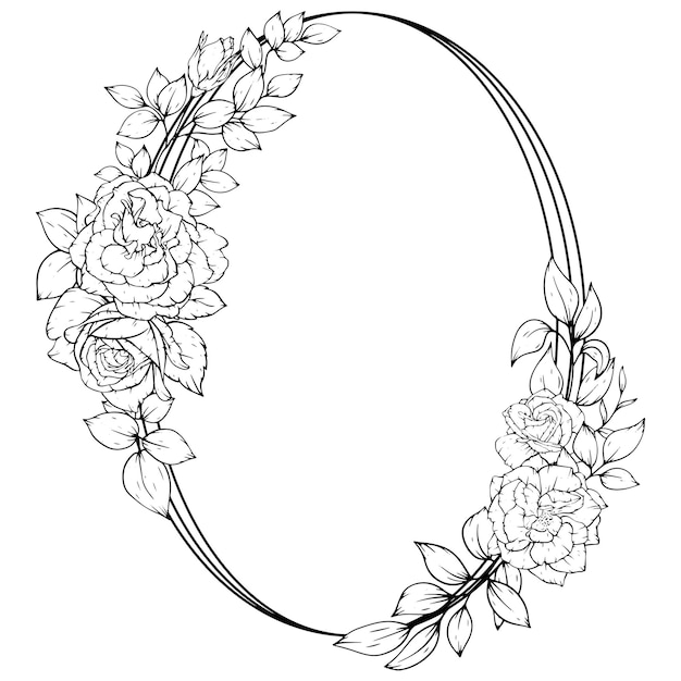 Vector outline rose flower frame border decoration