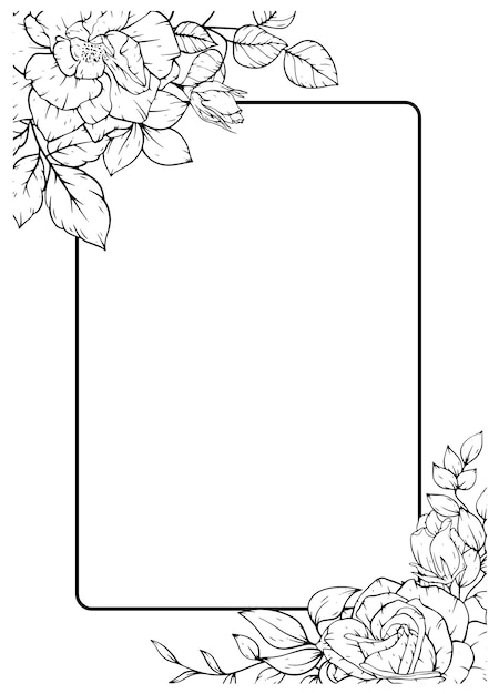 outline rose flower frame border decoration