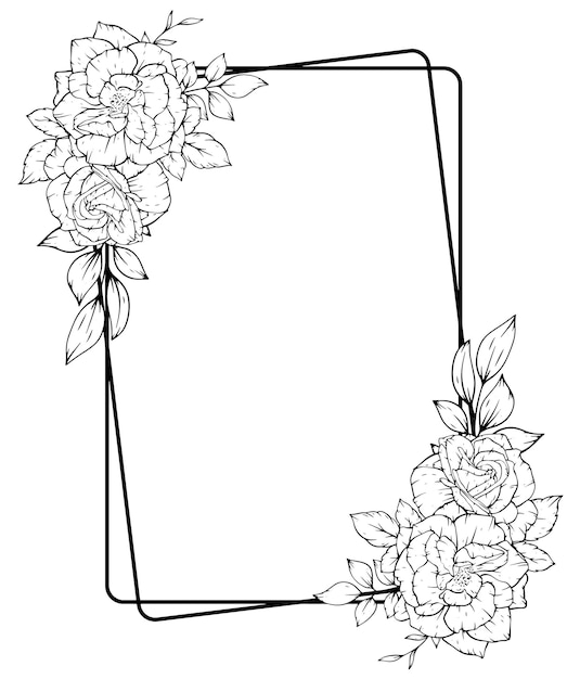 Vector outline rose flower frame border decoration