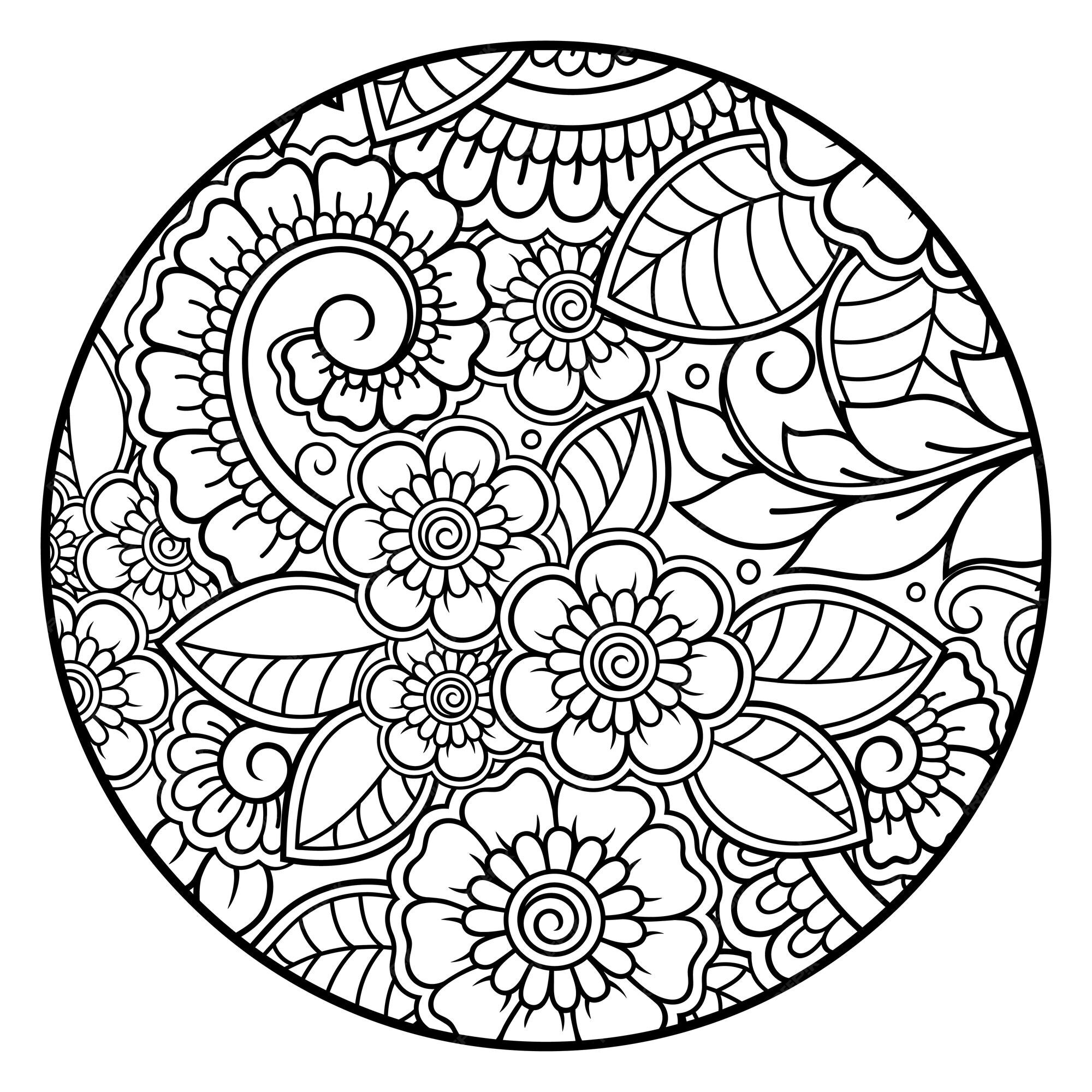 Outline Floral Pattern Coloring Book Page Antistress Coloring