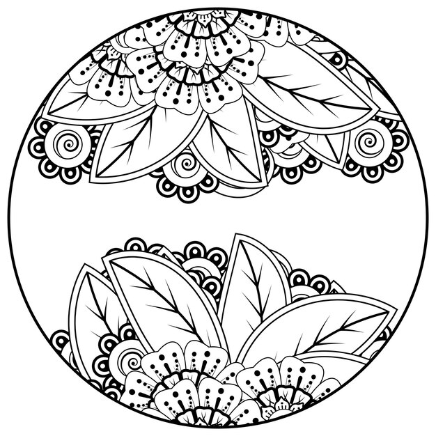 Outline round flower pattern in mehndi style for henna mehndi tattoo decoration