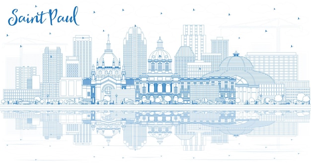 Vector outline saint paul minnesota city skyline with blue buildings and reflections. vector illustration. travel and tourism concept with modern architecture. saint paul usa cityscape with landmarks.